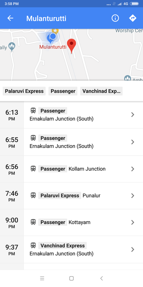 Train schedule from clicking on the railway station