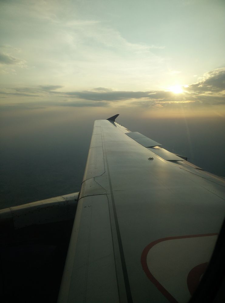 Flying into sunset over the oldest city in the world, Banaras.