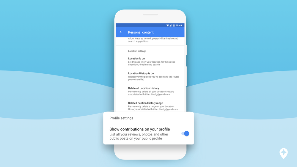 Caption: A screenshot showing flexible privacy settings for profiles in the Google Maps app.