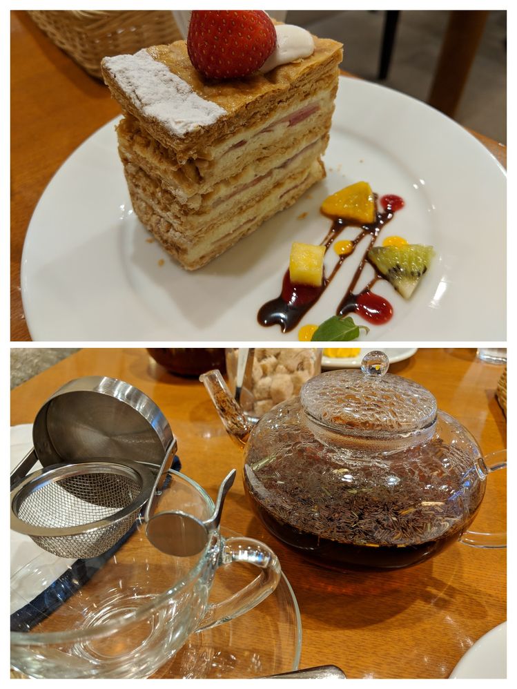 mille-feuille pastry and rooibos tea at cafe le porte-bonheur.