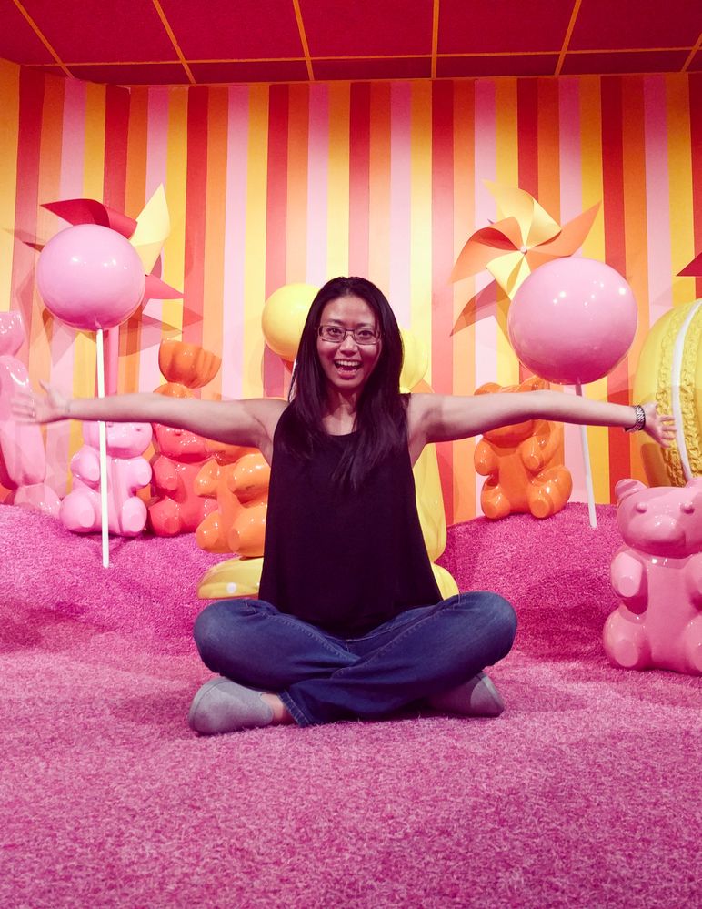 Caption: A photo of Shirley at Museum of Ice Cream in San Francisco during October 2017.