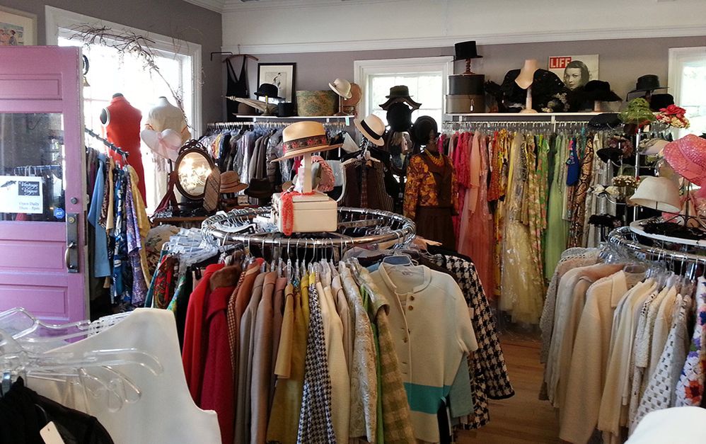 Caption: A photo of the interior of a vintage clothing store called Vintage In Vogue in San Jose, Calif. with racks of 1950s and 1960s era clothing. (Local Guide Unky Esteban)