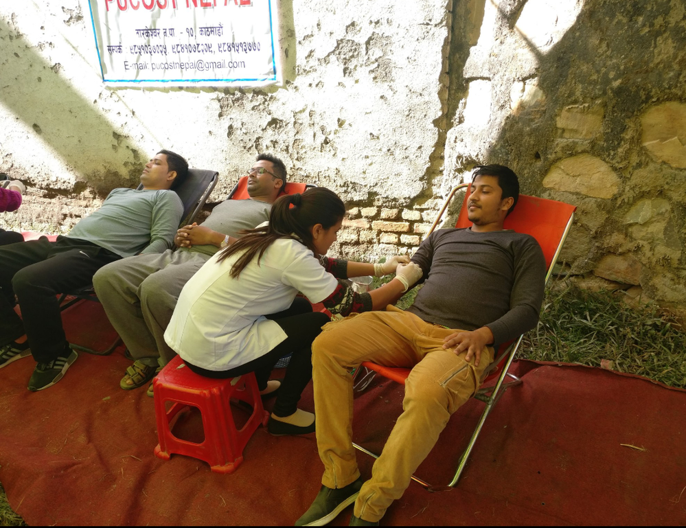 Donating blood in Manamaiju Kathmandu