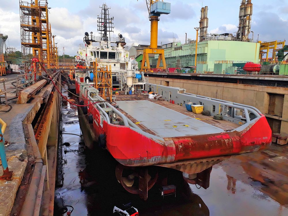 A Ship being repaired at a DRY Dock