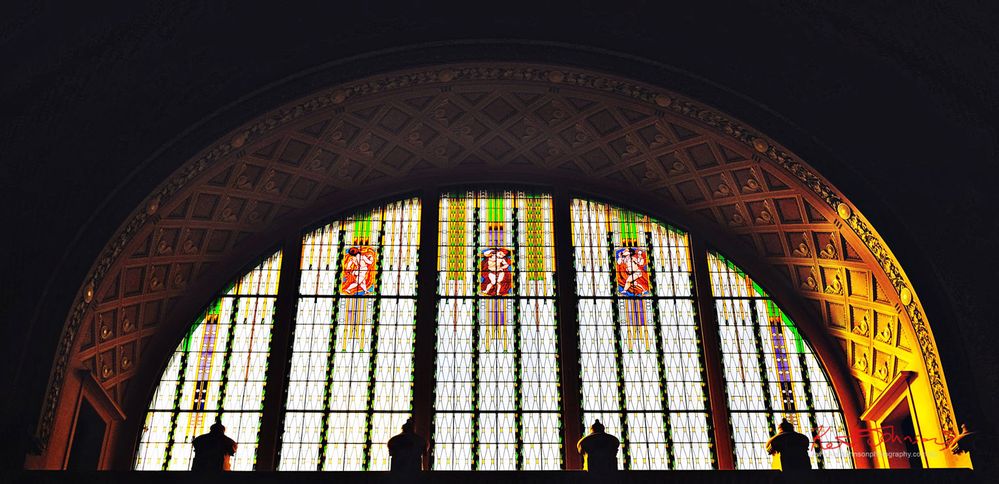 Stained glass over station entry