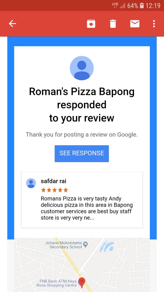 Romans Pizza respond my post today