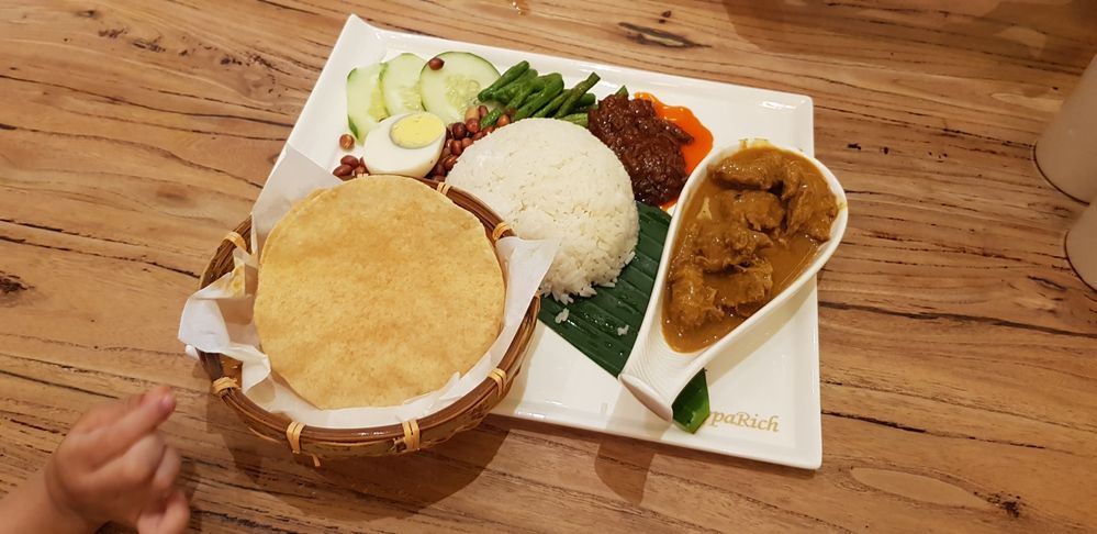 nasi lemak with vegetarian mutton curry