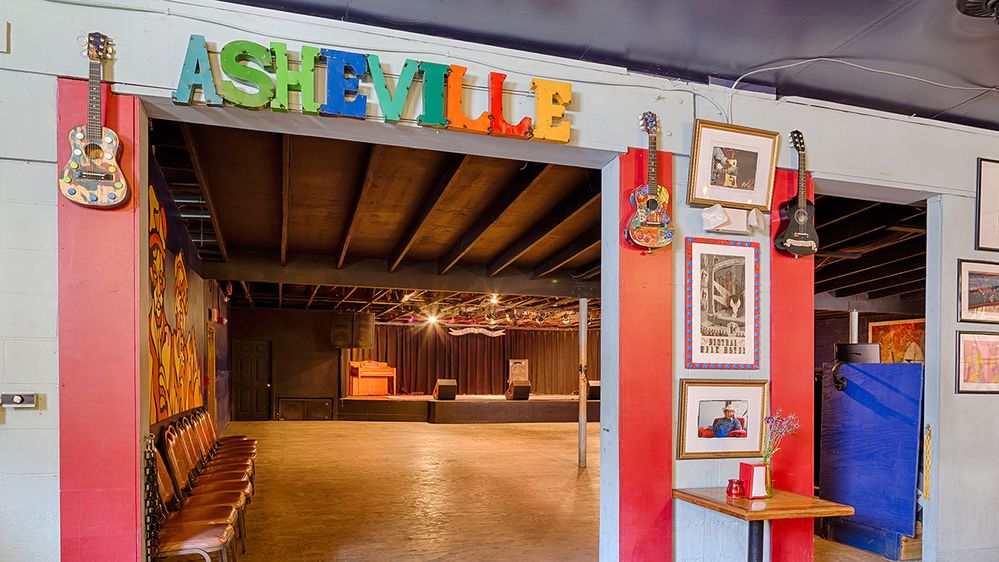 Caption: A photo of an empty music venue called The Grey Eagle in Asheville, North Carolina. (Local Guide Justin Peele)