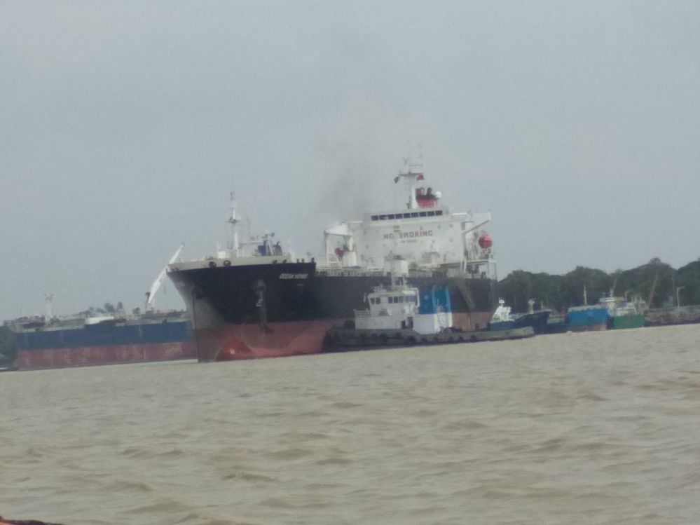 A Cargo Ship at Chittagong Port jetty.