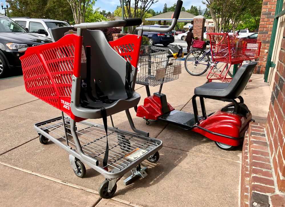 Shopping carts for disabled adults to use while shopping at grocery store, Trader Joe’s, Danville, CA