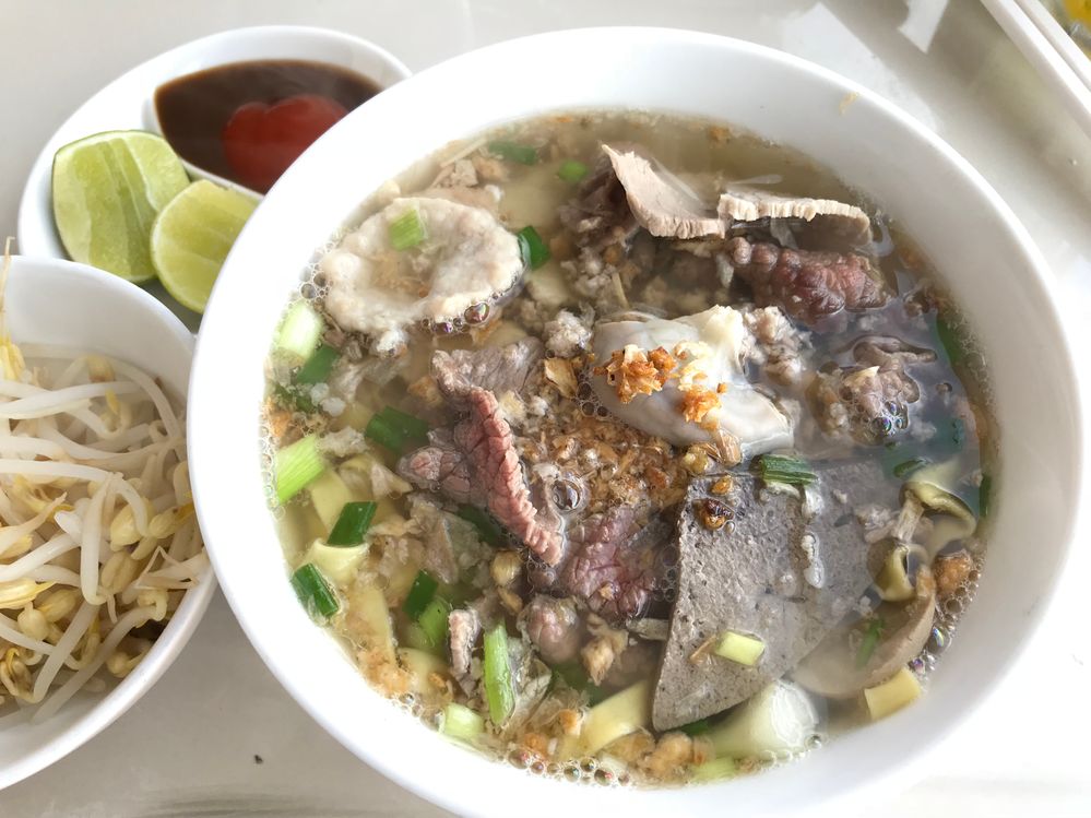 Khmer Breakfast Egg Noodle with mixed pork