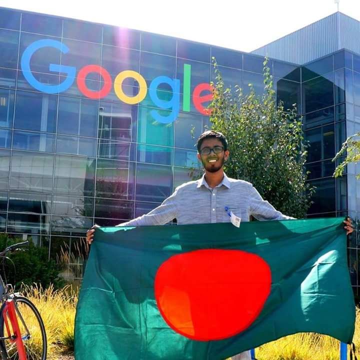 Our Rockstar holding the flag of our country (Bangladesh) at Google HQ.