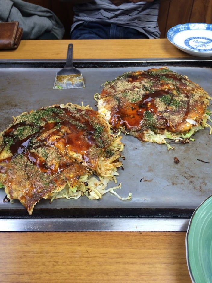 Caption : A photo of a traditional Japanese food - Okonomiyaki.