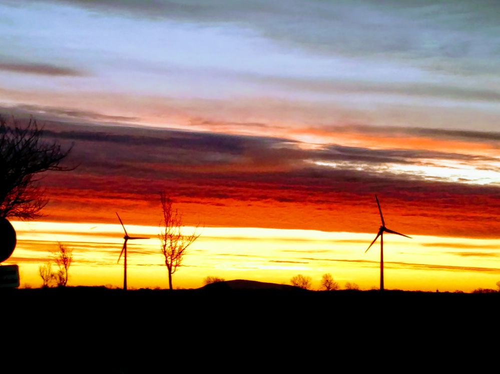 Sunset behind the wind generators