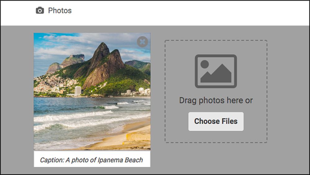 Caption: A photo of the Connect upload tool with a photo of Ipanema Beach and mountain range. (Getty Images)