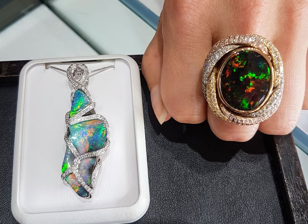 Opals with diamonds, gold and silver, extraordinary unique gifts.