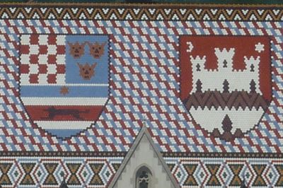 unique roof tiles with color and old amblems of Croatia and Zagreb