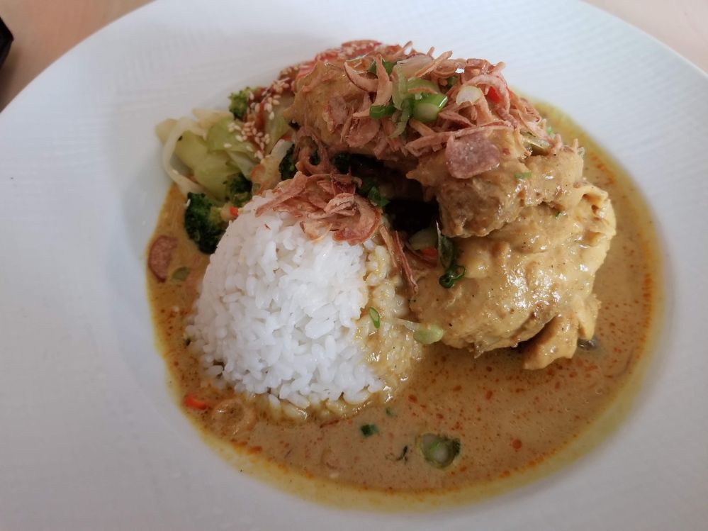 Caption: A photo of “opor ayam,” an Indonesian dish consisting of chicken cooked in coconut milk, served with rice at Bali Cafe in Miami, Florida, USA. (Local Guide Shaharil Makol Abdul)