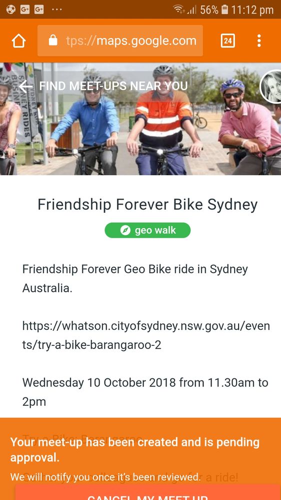 Google Maps Local Guides Connect Friendship Forever Geo Bike ride in Sydney at Barangaroo. Free lunch for first 200 bike riders!