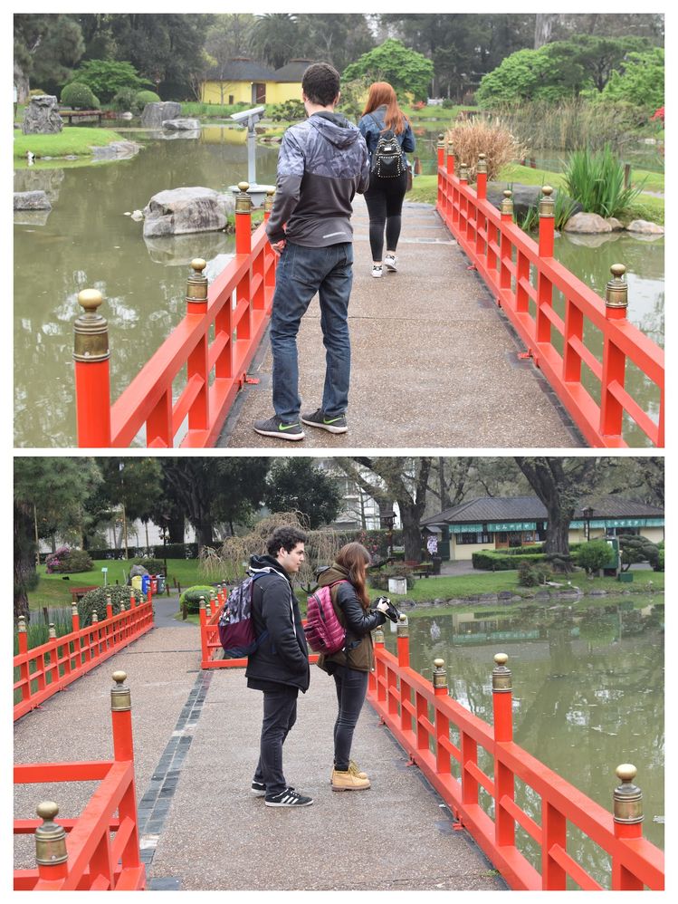 Caption: Two photos taken in the Flat Bridge. The one at the top is of Santiago and Valeria, while the one at the bottom is of Daniel and me. Both were taken by Farid.