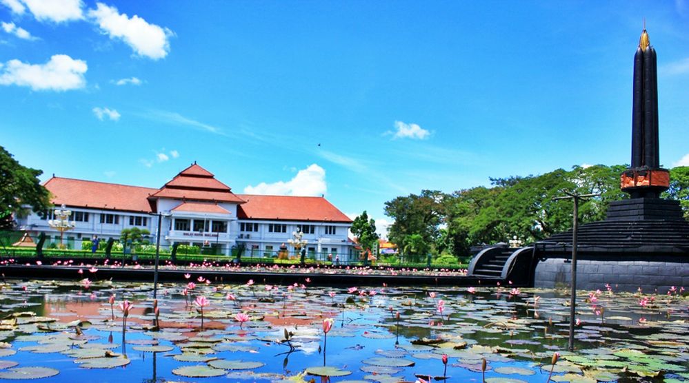 view Malang of city hall from city park in front of city hall