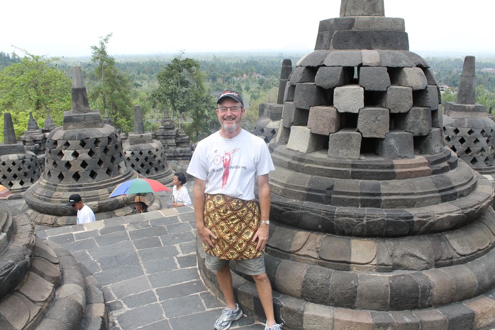 Me at the top after a strenuous climb. The "skirt" was required as this is still a sacred site to the Buddhists.