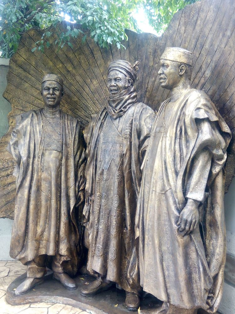 The 3 most prominent leaders from the 3 regions. Left: Awolowo (Yoruba) middle: Sardauna (Hausa) right:  Azikiwe (Igbo)