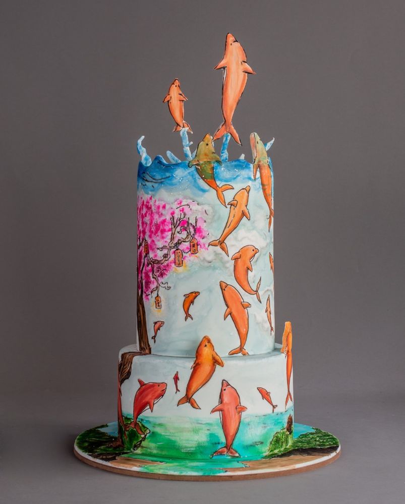 Caption: A photo of a three tier cake inspired by the film Big Fish & Begonia. (Courtesy of Victor Tarazona)
