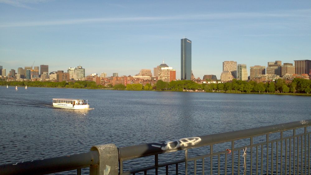 Skyline of Boston as seen from Harvard bridge