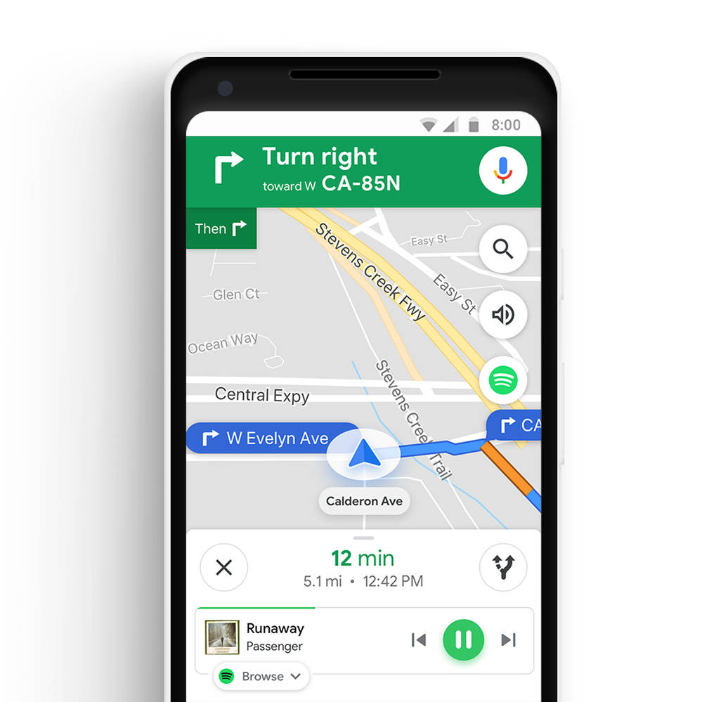 Caption: An image that shows the new music controls on Google Maps.