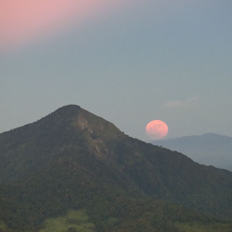 Supermoon Rises During Sunset. Doi Pha Tang, Chiang Rai