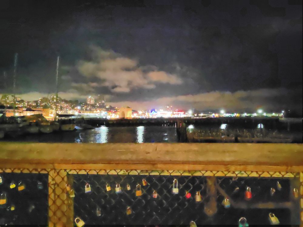 A night view from Pier 39.  The sea lions are singing for us over there.