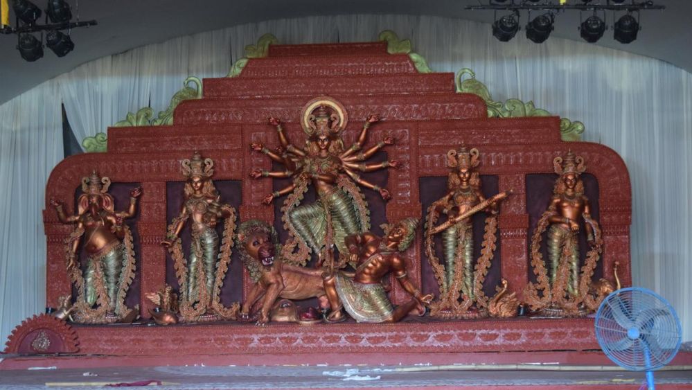 The goddess is being worshipped at Chittaranjan Park Mela Ground