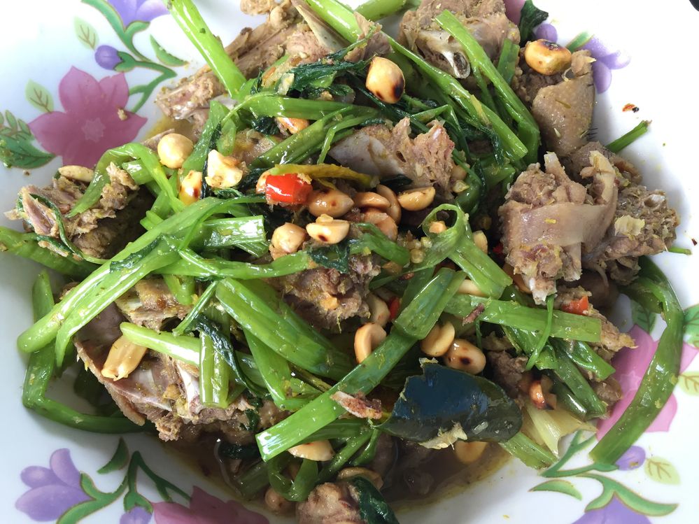 Fried Spicy Duck with Morning Glory