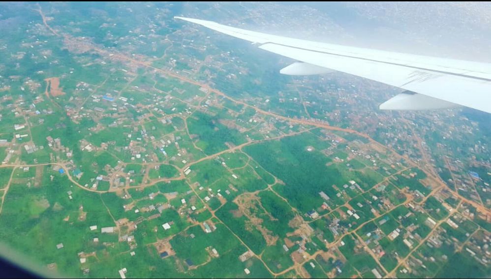 Aerial Photograph showing green spaces and sparse houses near Lagos