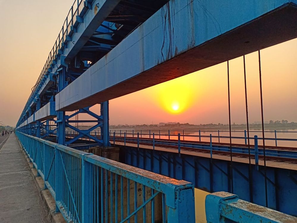 sun set view from a famous bridge of ganga in kanpur