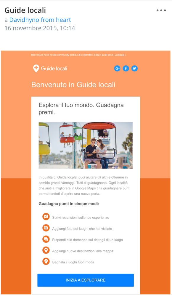 Welcome to Local Guides 2015! Screenshot of welcome email by Google Local Guide program!