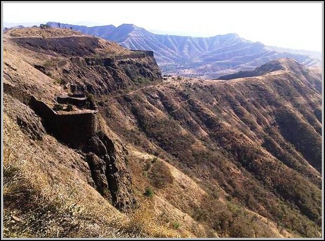 Fort Ramparts with a view at Torna and Rajgad