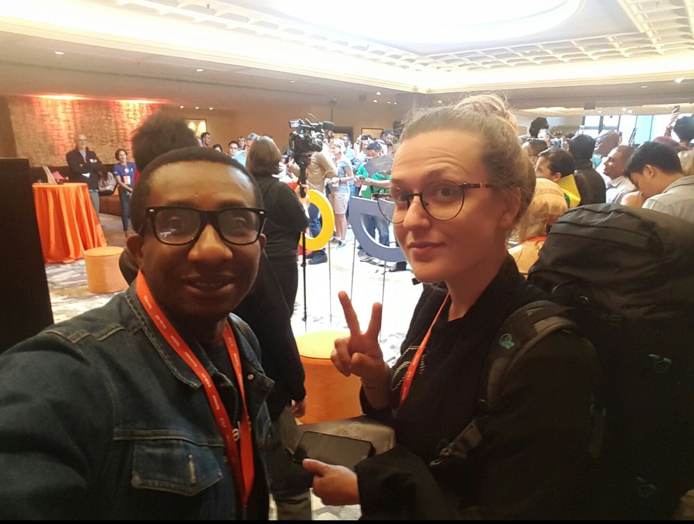 Caption: Local Guides Emeka and Marine at the Connect Live Welcome Party