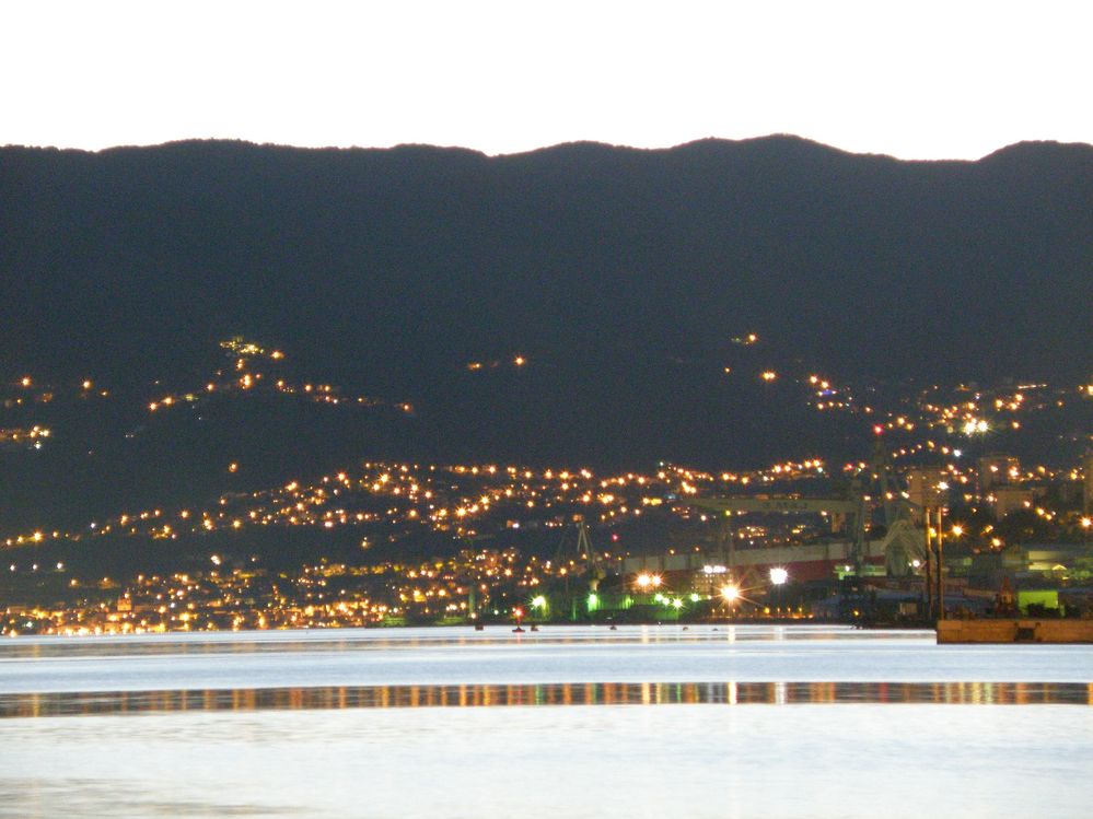 The view of Volosko and Učka mountain from the port of Rijeka