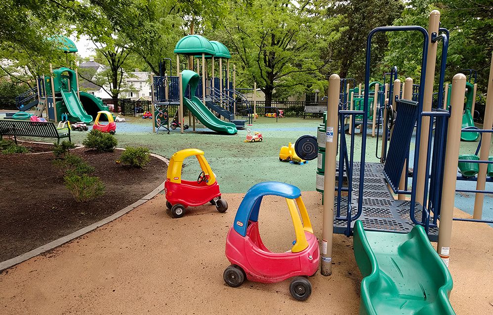 Caption: A photo of a children’s toy cars and jungle gym equipment at Chevy Chase Recreation Center, Washington, D.C., USA. (Local Guide Mike Samras)