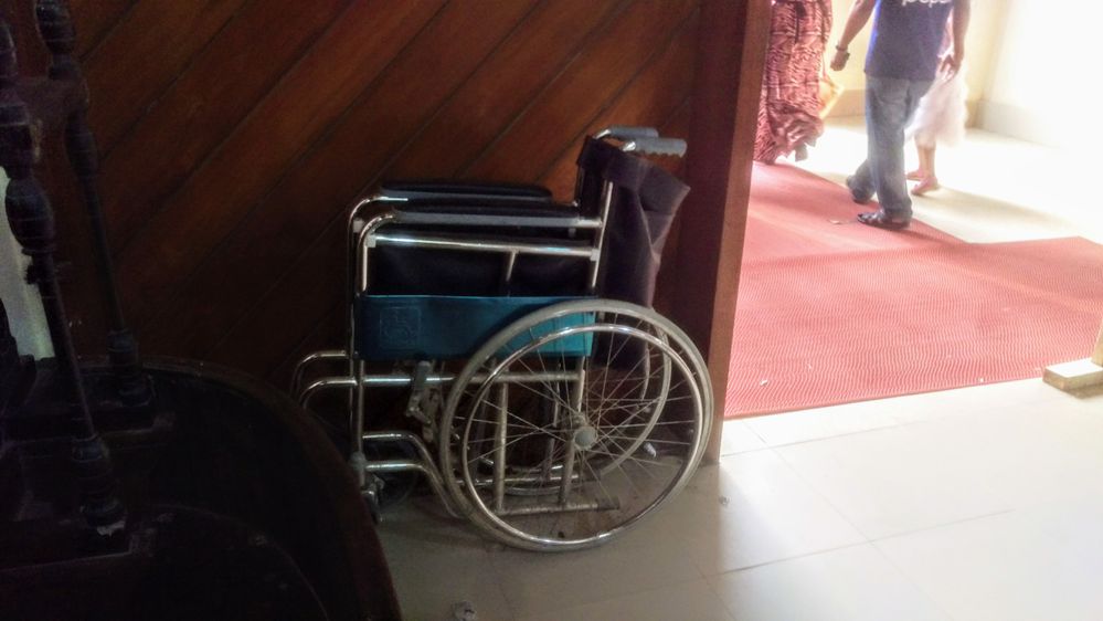 Wheelchair parked in Bangladesh folk art & craft museum