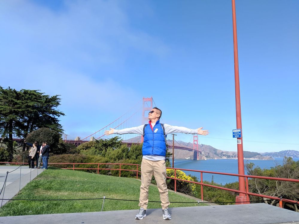 Me with background of Golden Gate Bridge iconic of San Francisco