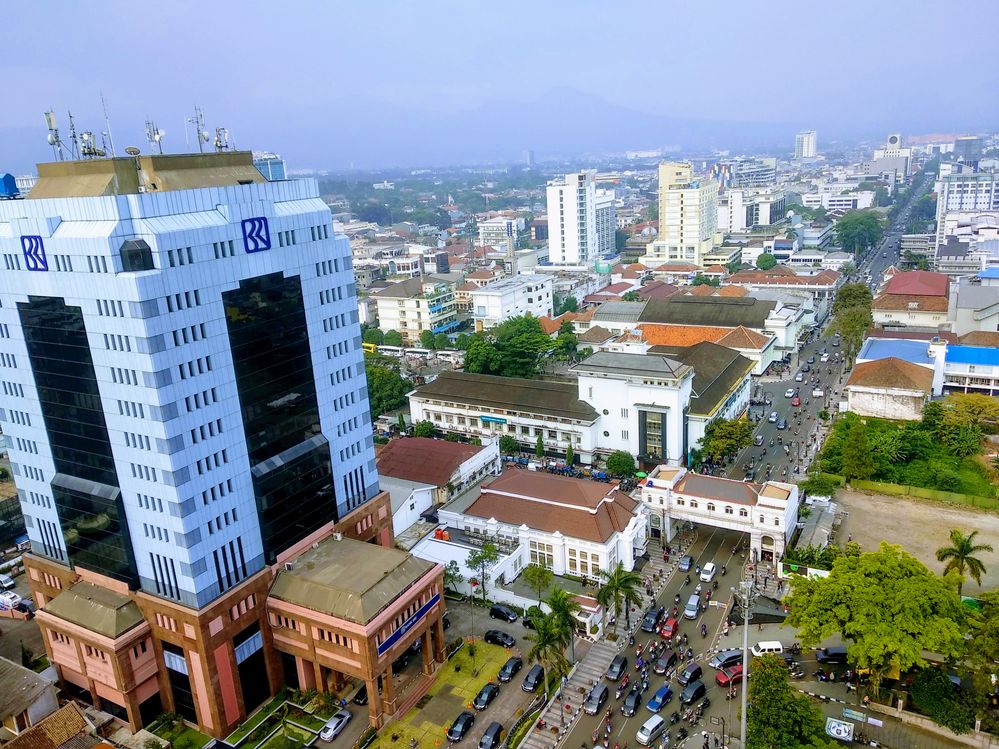 View of Bandung City. in frame Asia-Africa street, is a pos road that crosses the city of Bandung