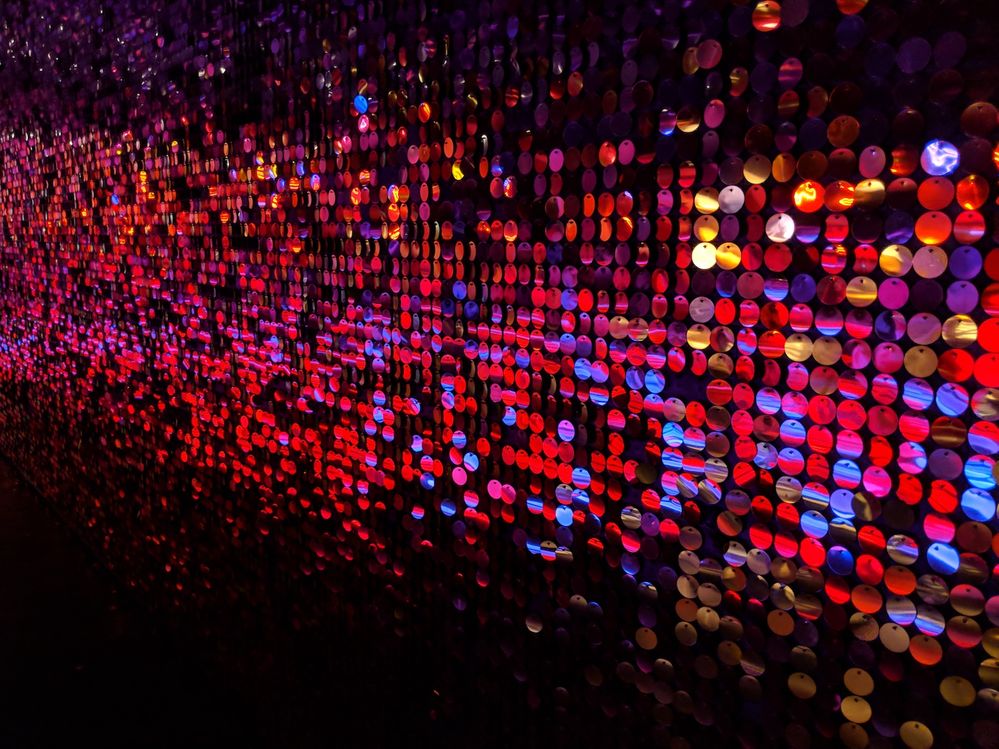 Photo Caption: Sequins wall in the disco-inspired room at The Color Factory in New York City.