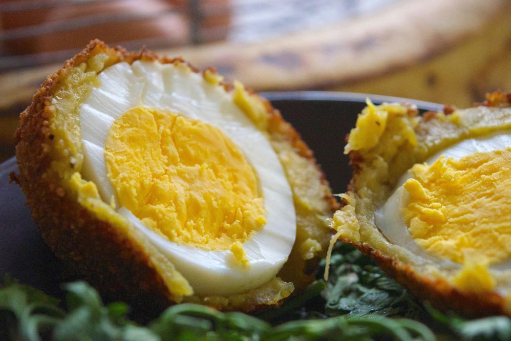 Caption: A close-up photo of plantain scotch eggs. (Courtesy of Atim Ukoh)