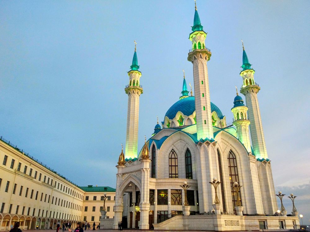 Caption: A photo of the exterior of Kul Sharif Mosque in Kazan, Russia, taken during sunset. (Local Guide Artur Nailevich)