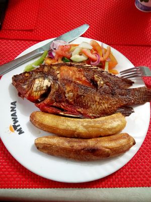 grilled ripe plantain and fish