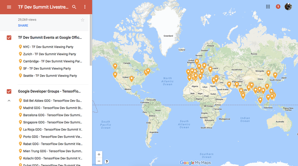 Screenshot of My Map depicting livestream locations