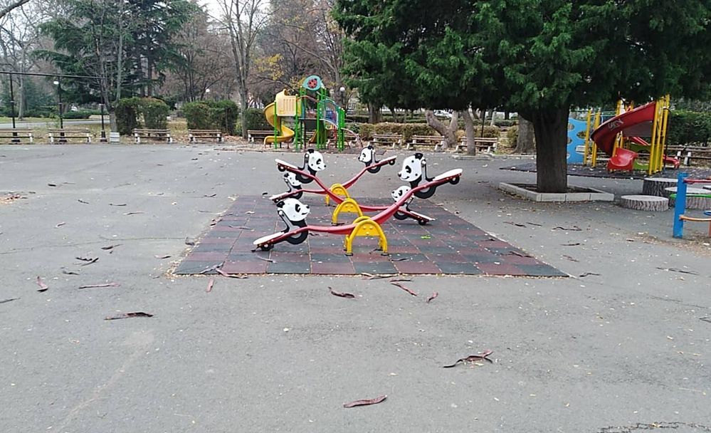 Caption: A photo of a kids' playground in the park